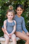 Girls Long Sleeve One-Piece - Blue Gingham Baby & Toddler Swimwear HAPARI 