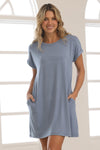 Taylor Cuff-Sleeve T-Shirt Dress - Denim Dresses/Skirts HAPARI 