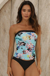 Woman wearing a floral tankini