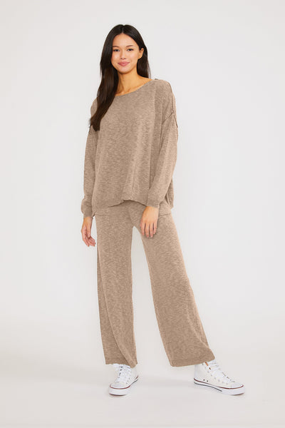 Kate Long Sleeve Wide Pant Set - Mocha