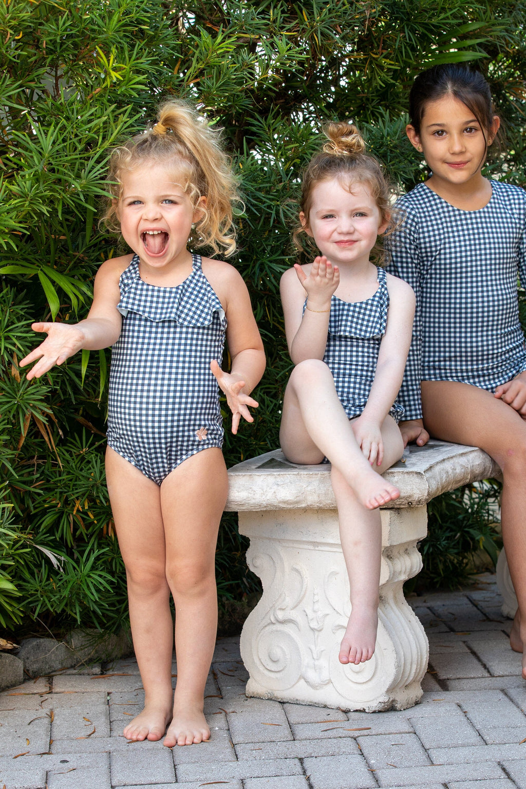 Girls Flutter One-Piece - Blue Gingham Baby & Toddler Swimwear HAPARI 